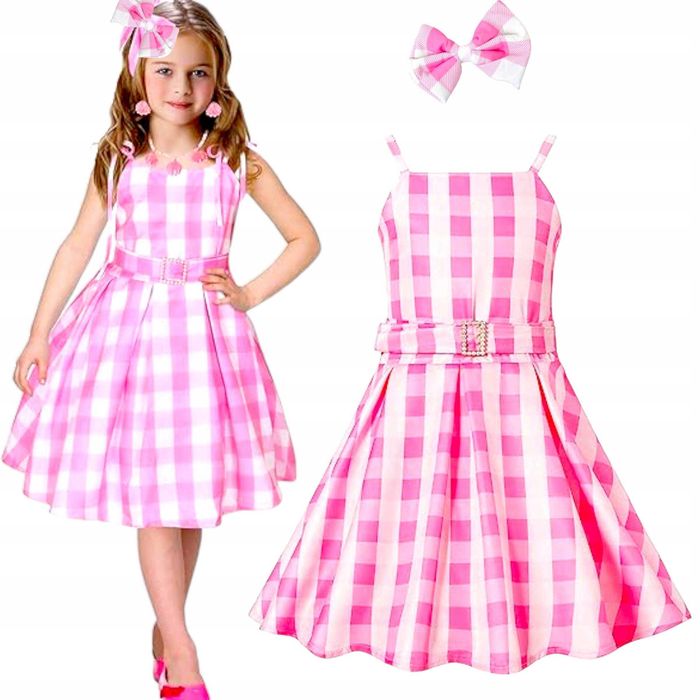 Strój sukienka na bal Barbie kokarda różowa rozm. S 110/116