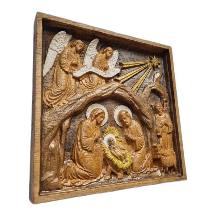 Ręcznie malowana płaskorzeźba Szopka Bożonarodzeniowa prezent