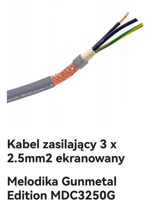 Kabel zasilający audio Melodika 3x2.5 mm dł 0.75 m. Wtyki kątowe.