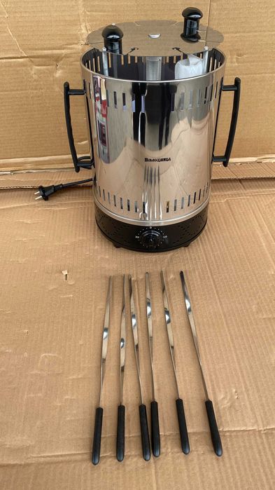 Электрошашлычница на 6 шампуров с таймером. Помощница. Новая в коробке