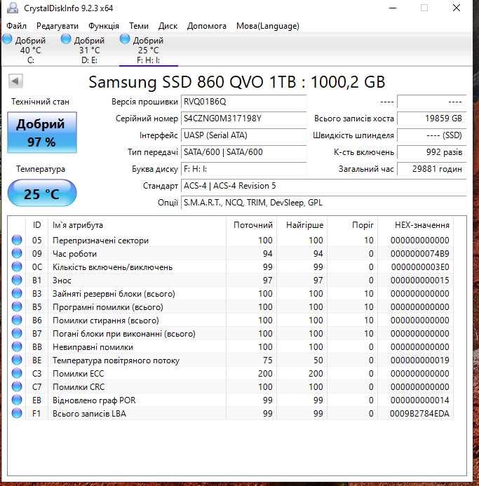 SSD диск Samsung QVO 860 1Tb.