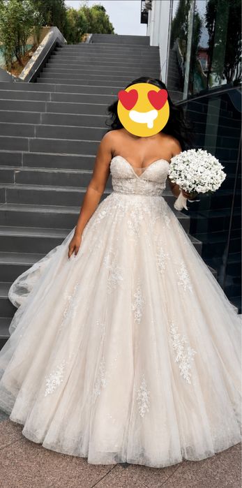 Vestido de Noiva Princesa Luxo com Renda e Pedrarias – Tamanho M