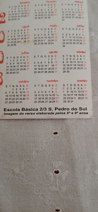 Calendario de bolso Escola Básica S.Pedro Sul