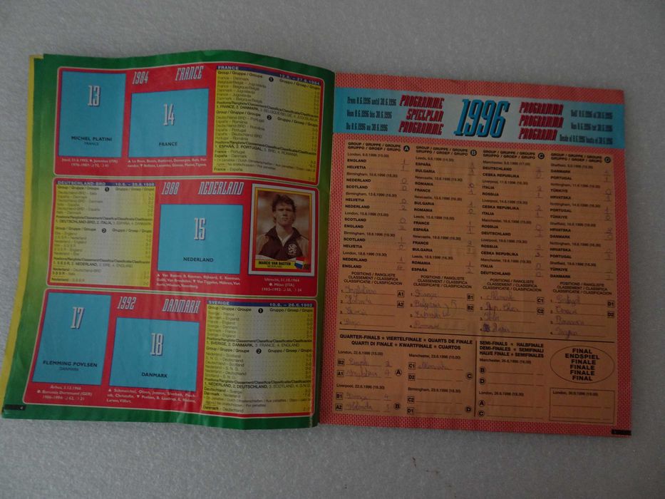 Caderneta de cromos de futebol Europa 96 Panini (tem 182 cromos)