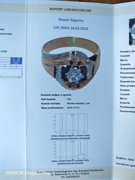 Pierścionek, złoto 14k, naturalny brylant 0,41 ct.