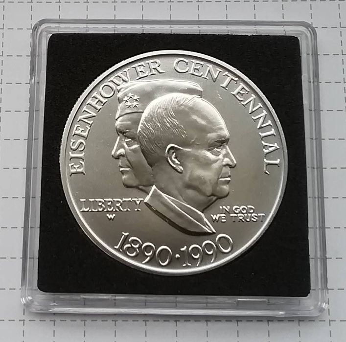 США 1 долар 1990р. СРІБЛО. 100р.- від народження Ейзенхауера. ПРУФ.