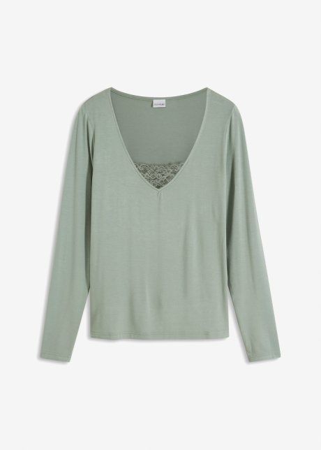 B.P.C bluzka szałwiowa z koronką przy dekolcie r.48/50