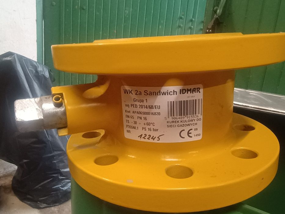 Zawór kulowy kołnierzowy do gazu DN 65 PN 16, WK2a Sandwich, Idmar