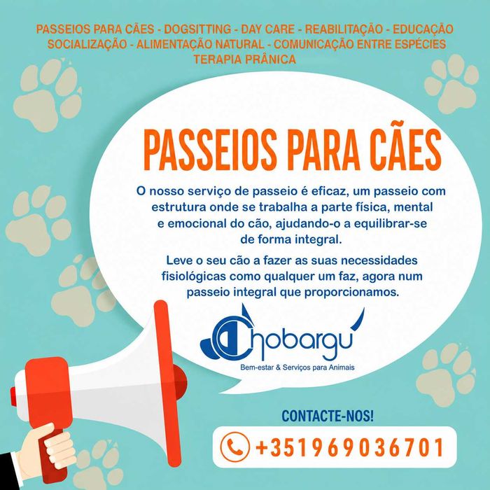 Caminhadas, Creche, Estadia Familiar, Educaçao e Rehabilitaçao de Caes