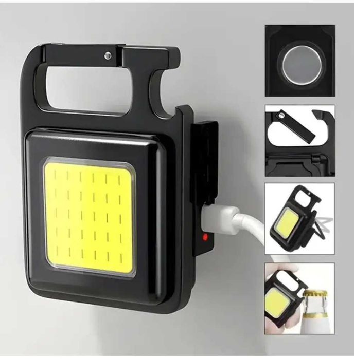 Скидка -30%!Фонарик брелок аккумуляторный c карабином и магнитом