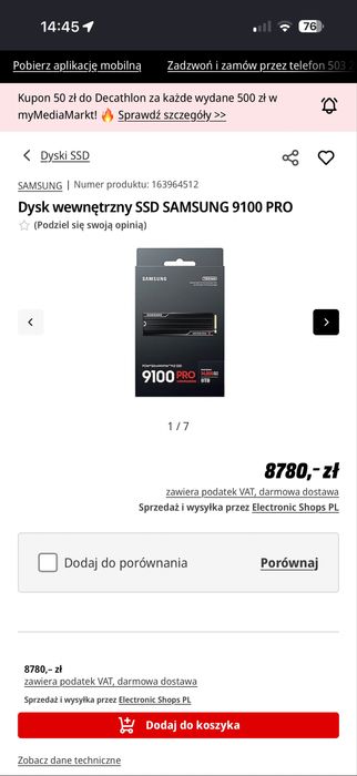 Samsung 9100 PRO 8TB NVMe M.2 PCIe 5.0 SSD z radiatorem – NOWY