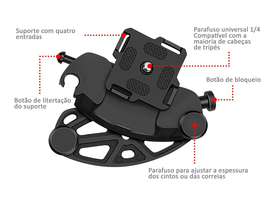 Clipe de suporte de encaixe para cinto e alça para máquina fotográfica