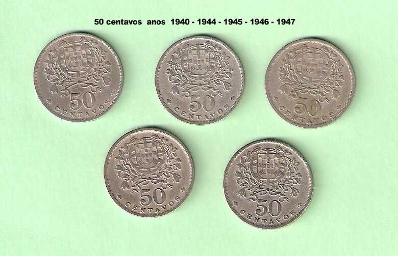 Moedas 50 Centavos alpaca anos 40 ( 5 moedas)
