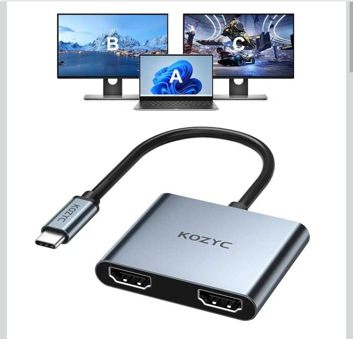 Адаптер-расширитель KOZYC USB C на 2 HDMI 4K60Гц MacBook и другие ноут