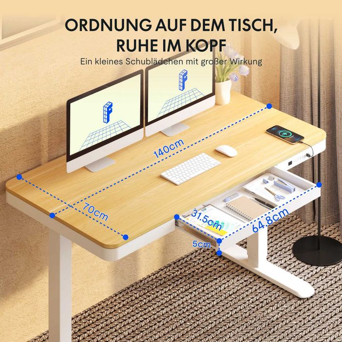 Nowy blat / biurko / 140x70 / szuflada / panel / Flexispot / W219!