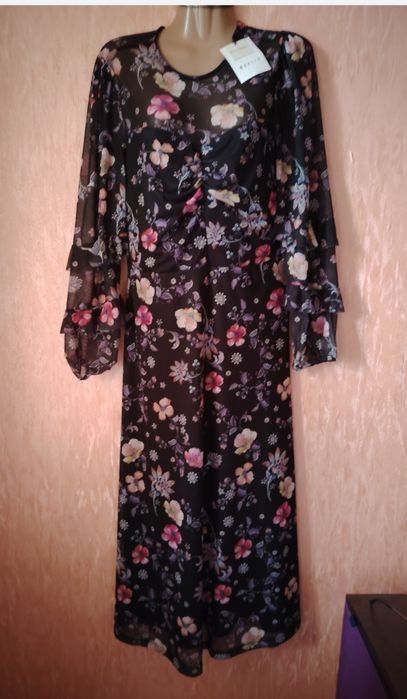 Платье сетка рукава воланы цветочное бренд Mohito L-XL