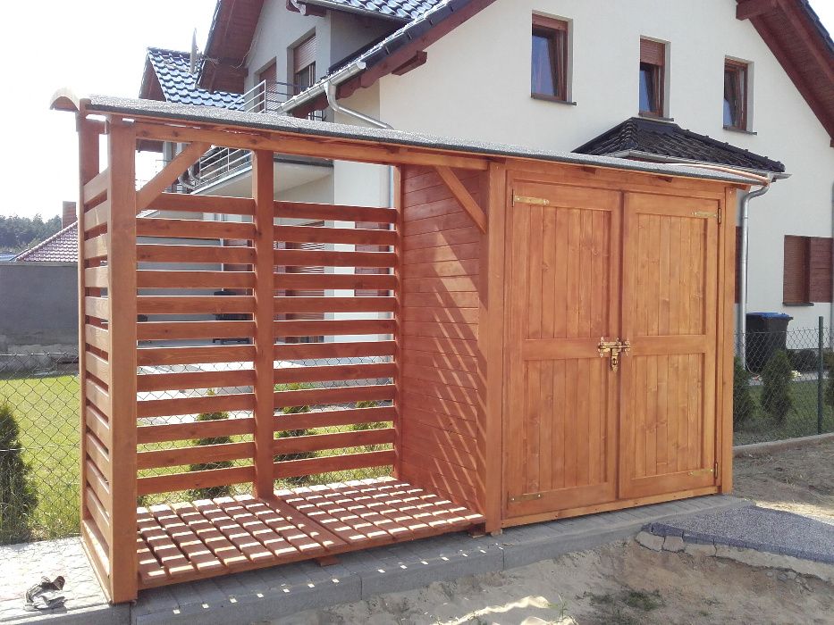 Drewutnia z domkiem narzędziowym z dachem łukowym