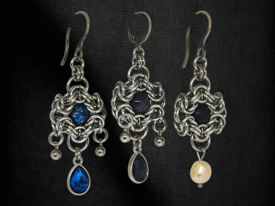 Kolczyki chainmaille CIEMNY AMETYST gothic elf stal chirurgiczna