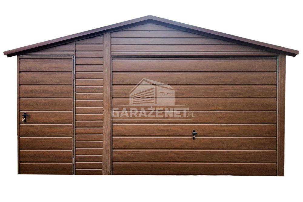 Garaż Blaszany 4,5X6M + Wiata 1,5M Drewnopodobny Dach Dwuspadowy Gb44