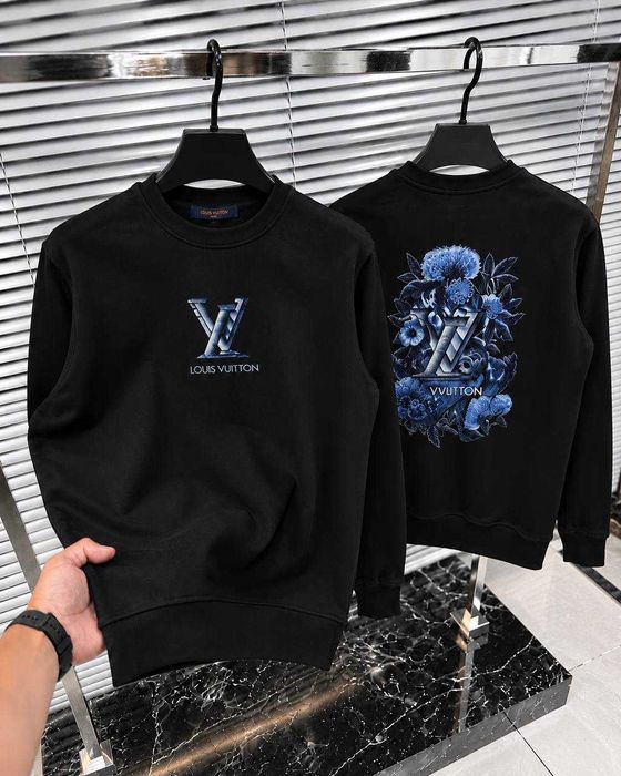Світшот Louis Vuitton чорний з синім принтом квітів на спині тринитка (S-XXL)