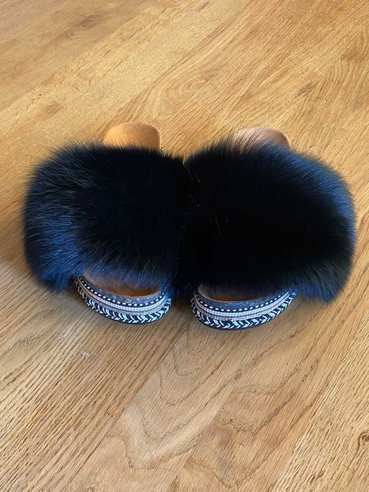 Klapki z naturalnym futrem z lisa 36-39 espadryle