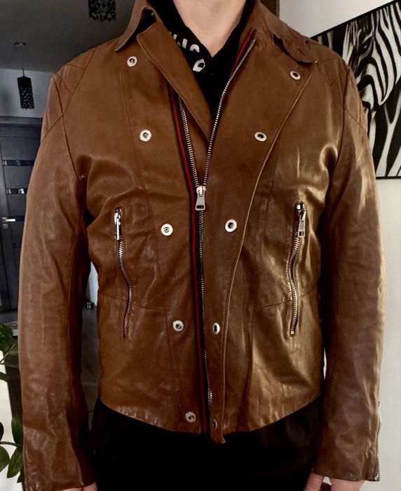 Skorzana  GUCCI damska ramoneska r 56 wloska