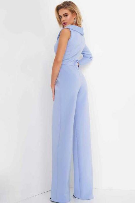 Вишуканий небесно блакитний жіночий брючний комбінезон на одне плече S