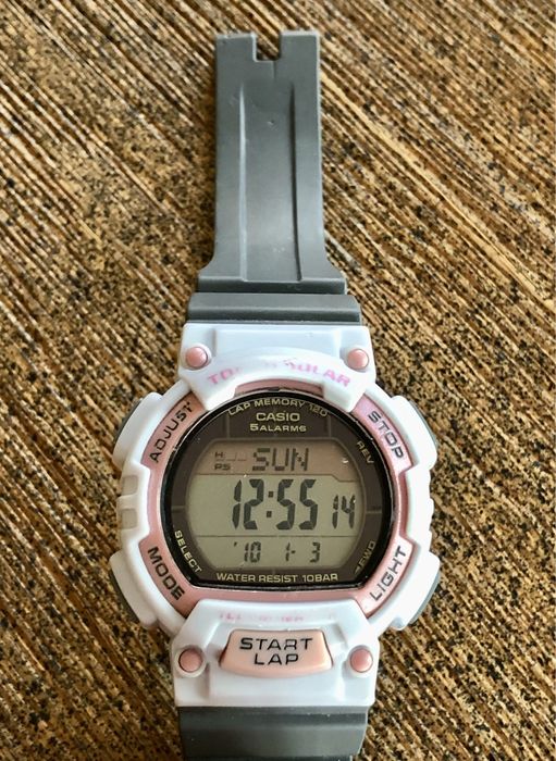 Oryginalny elektroniczny zegarek CASIO STL-S300H różowy biały 10 bar