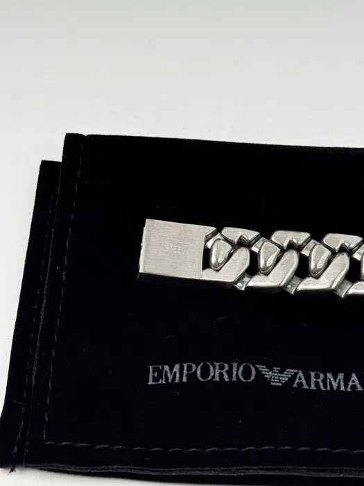 Браслет Emporio Armani чоловічий із нержавіючої сталі сріблястий ланцюг Premium, браслет арман