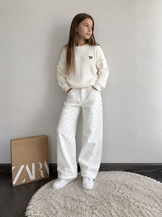 Джинси  білі wide leg zara в стразах в каменях Zara