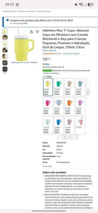 Copo com palhinha amarelo Infantino