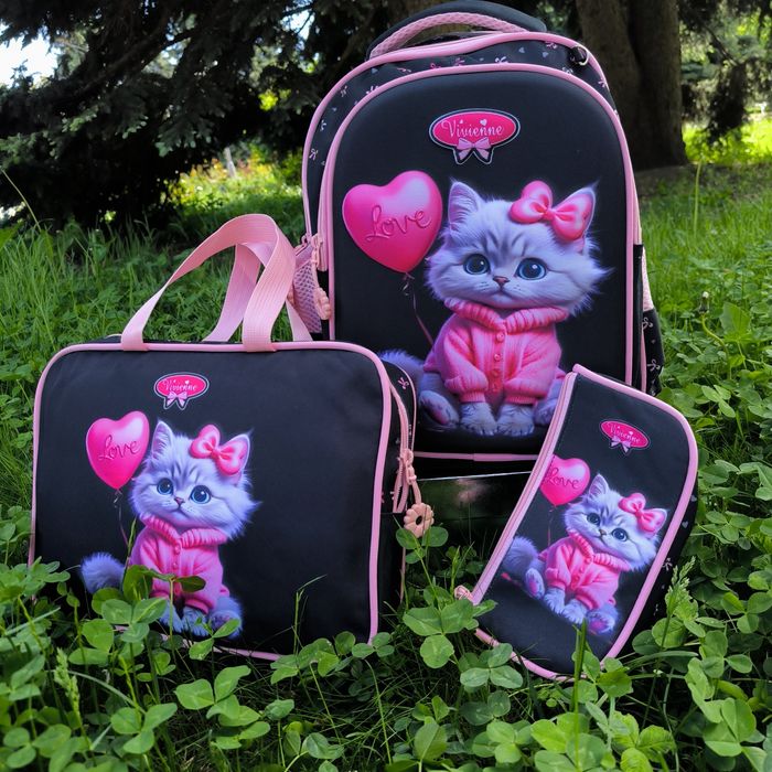 Шкільний рюкзак для дівчинки з ортопедичною спинкою портфель ранець 1 2 3 клас школьный для девочки 1-3 класс с ортопелической спинкой котиком котом