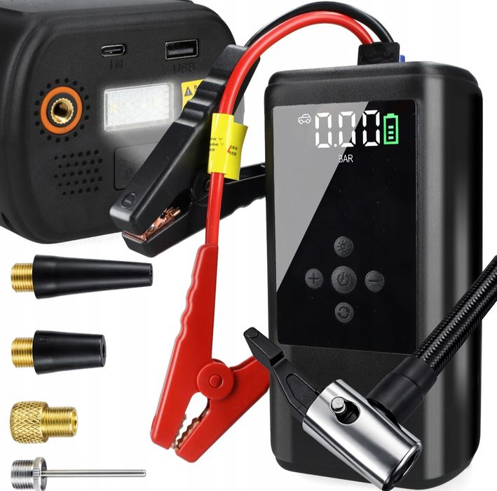 Booster + kompresor 2w1 | odpala auto | pompuje koła | powerbank