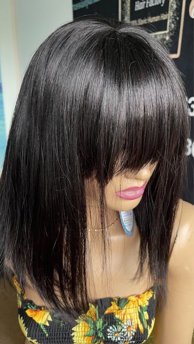 Натуральный парик перука с чёлкой славянские детские чёрные волосы