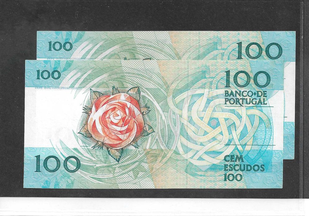 Duas notas de 100 escudos - F. Pessoa (nºs seguidos)