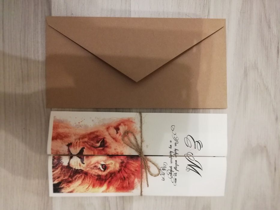 Oryginalne zaproszenia ślubne 3d z lwami w stylu SAFARI