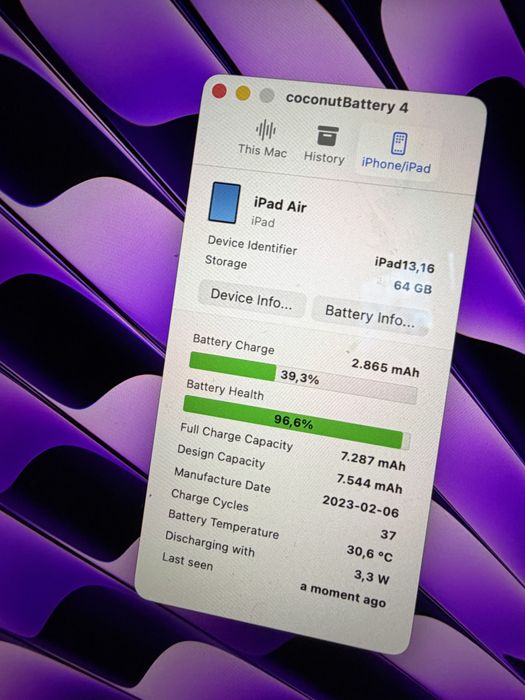 Bateria 97% iPad Air 5 M1 64gb Space Gray