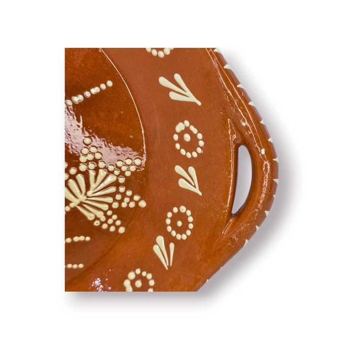 Travessa Barro Vidrado Decorada à Mão com Asas – Cerâmica Popular Portuguesa – 28 cm