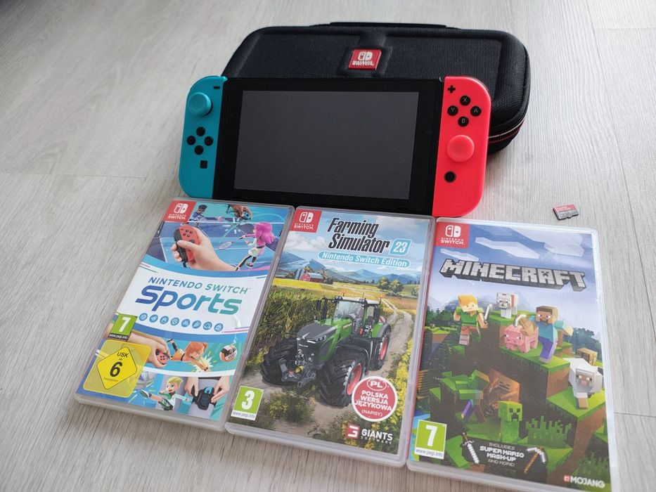 Nintendo Switch  + 3 gry + etui + dock+ karta SD256GB+ pudełko