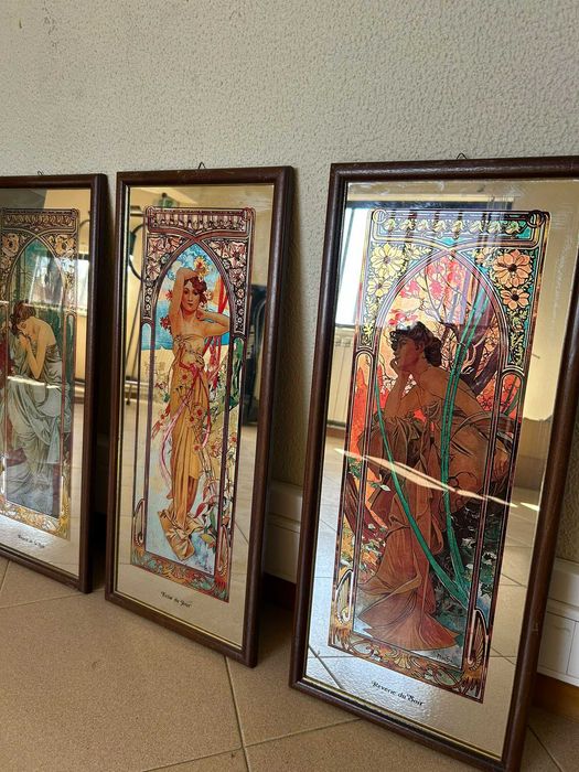 Quadros Espelho "Os Momentos do Dia" – Alphonse Mucha (Anos 70)
