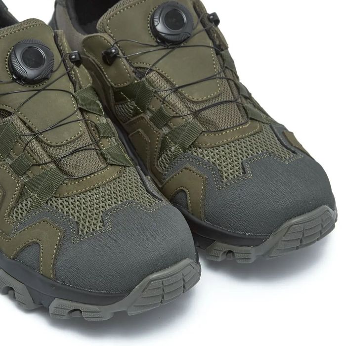 Тактичні кросівки з автошнуровкою чоловічі літні шкіряні з сіткою хакі