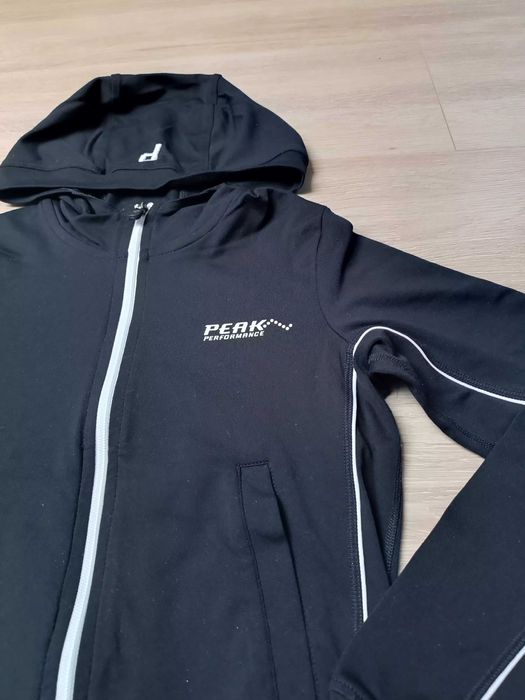 Czarna bluza białe lamówki kaptur kieszenie 'Peak Performance' XS