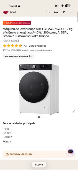 Maquina de Lavar LG-9kg