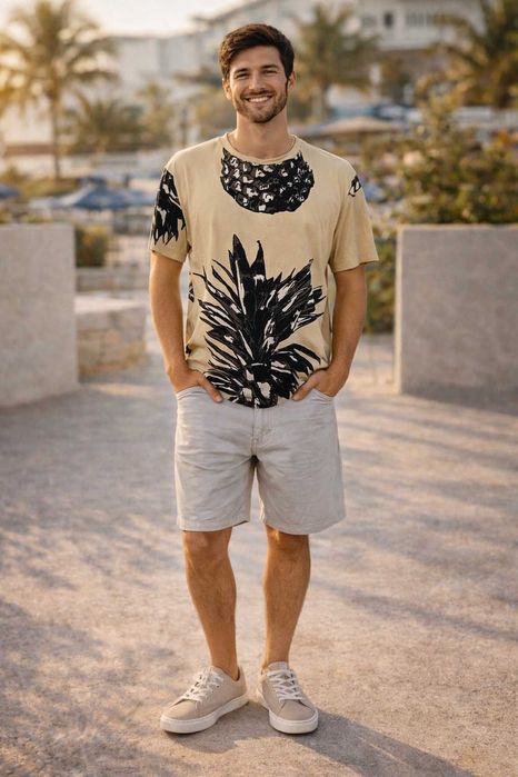 T-shirt - bege/areia com estampado - S - H&M