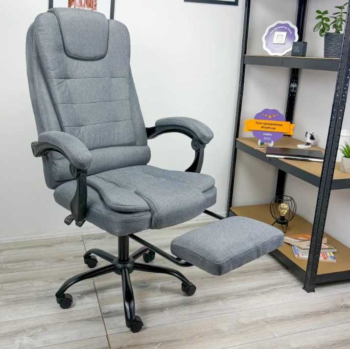 Крісло офісне ігрове DEXON тканина екошкіра підставка для ніг Знижка