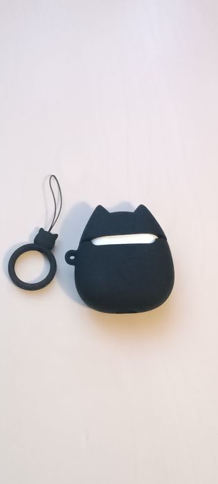 Чохол силікон 3D для iPhone навушників з карабіном чорний кіт black