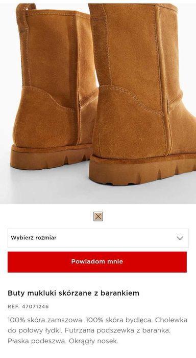 Skórzane buty zimowe na kożuszku Mango r.37
