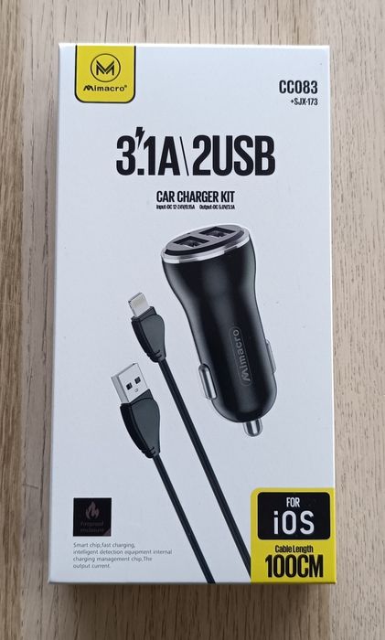 Carregador carro 3.1A 2USB para iOS