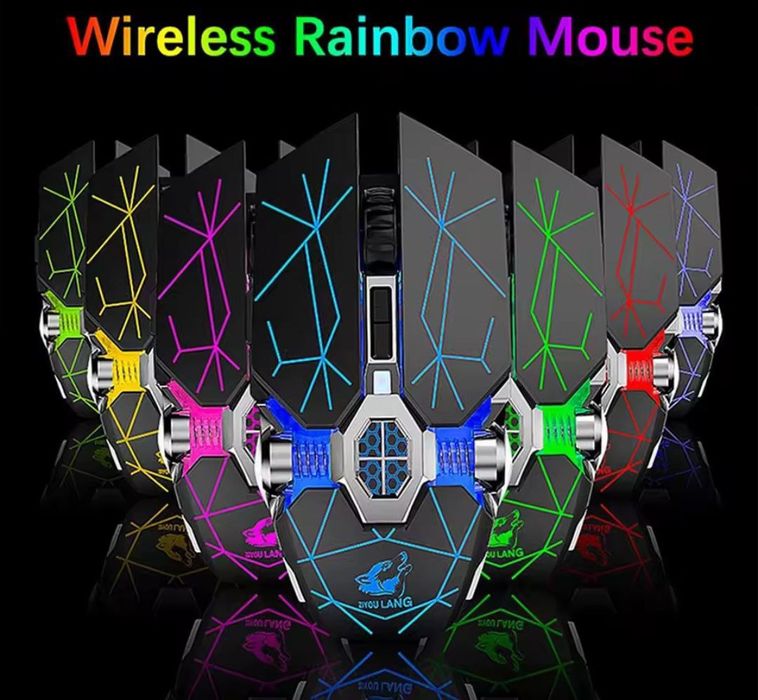 Мышь лазерная, беспроводная с аккумулятором, бесшумная, с подсветкой.