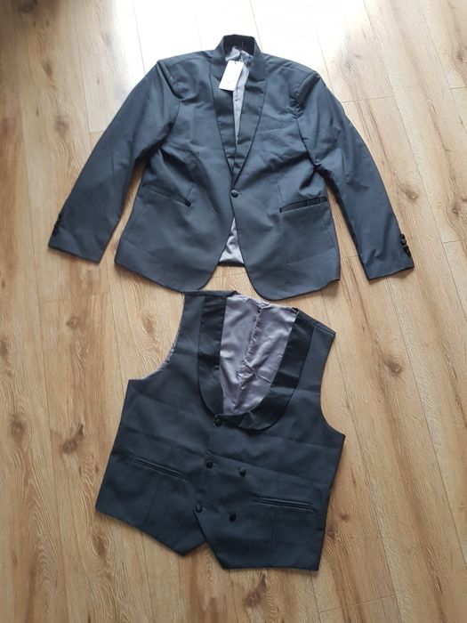 XL Youthup marynarka + kamizelka garnitur męska smoking grafit